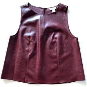 H&M Edition Burgundy Faux Leather Sleeveless Shell Top Blouse Wine Red Size M